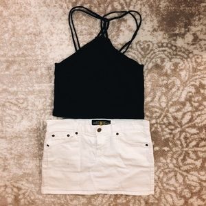 Black cross hatch neck halter tank